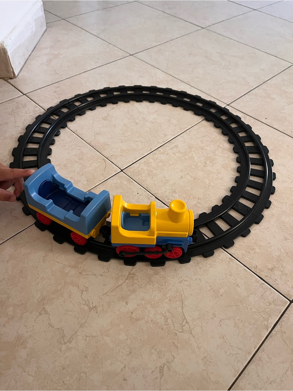 Playmobil train Set - Yellow & Blue Locomotive with Black Track